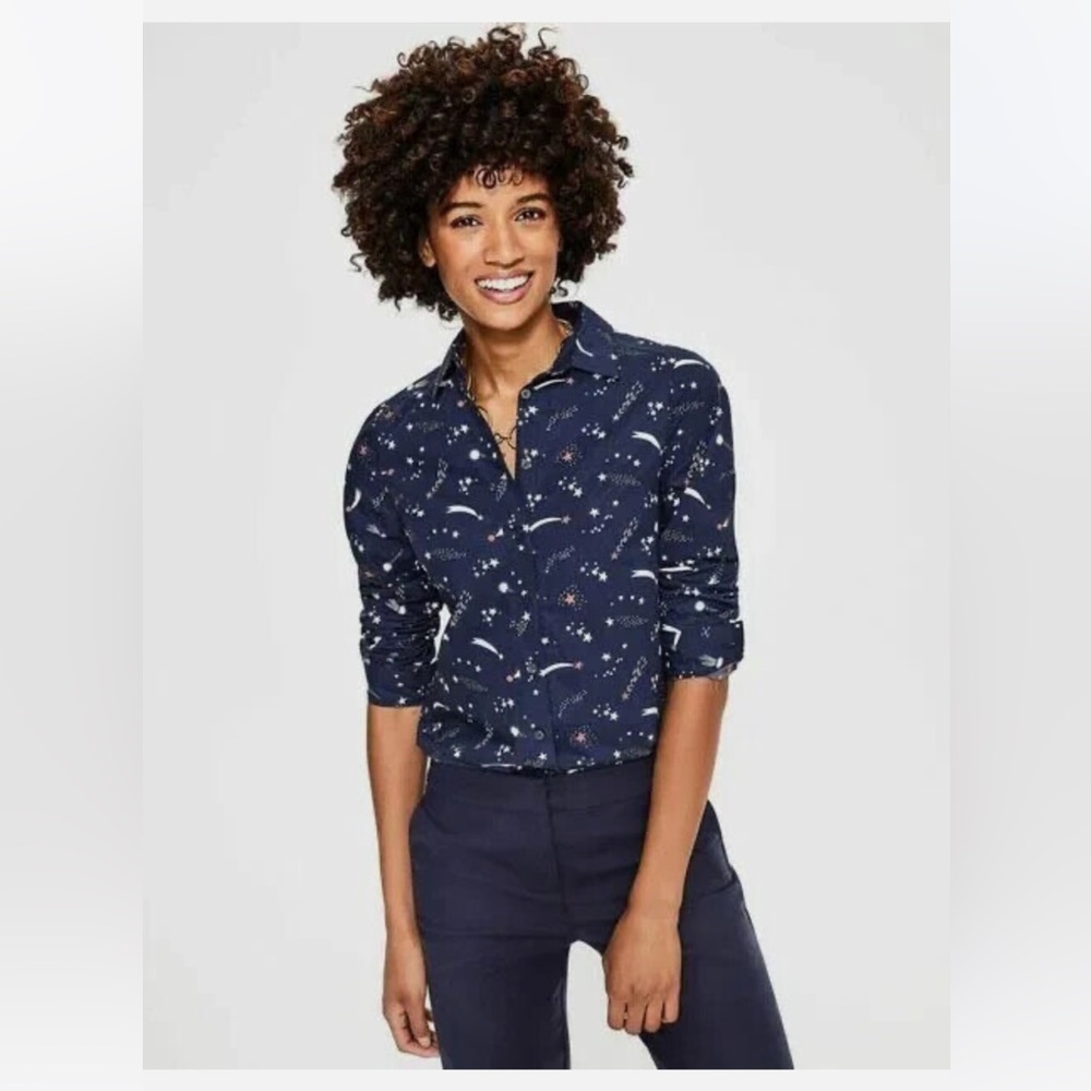 BODEN The Classic Shirt Button Down Top Navy Cosmic Shooting Star Print (10 US)